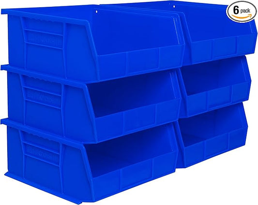 Akro-Mils 30235 AkroBins Plastic Storage Bins, 11"x11"x5", Blue, 6-Pack
