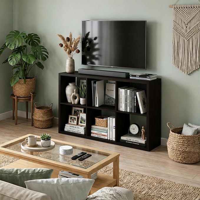 6 Cube Storage Organizer Shelf, Chocolate Color 13in | 2026 Wooden Thick Frame, Anti-Tipping Kits, Reversible Open Back Bookcase, Horizontal and Vertical Dual-use