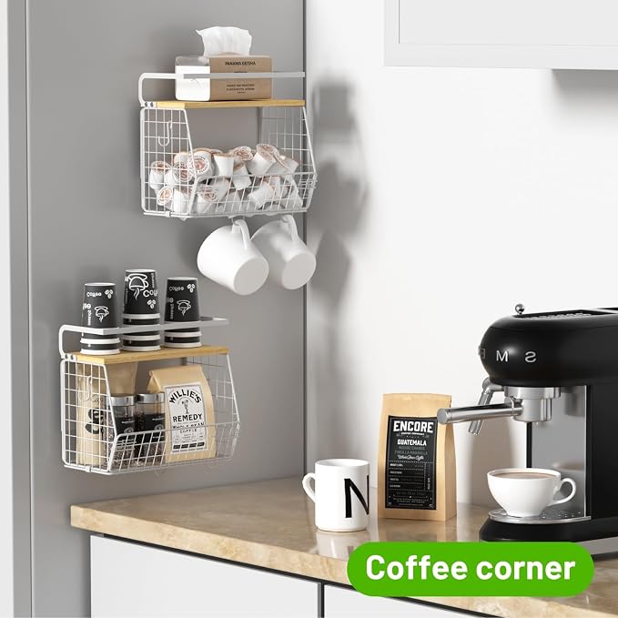 Magnetic Shelf for Fridge with Wood Lid, Fruit Potato and Onion Storage Bins, Pantry Organizers & Storage, Large Container Magnetic Spice Rack for Refrigerator, Kitchen Counter (White, 1)