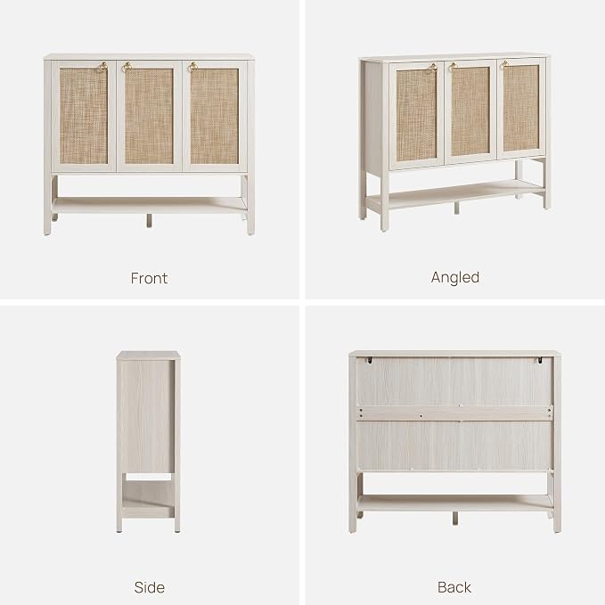 SICOTAS Rattan Shoe Cabinet with Storage, White Large Shoe Organizer | 30 Pairs Boho Shoe Rack Cabinet with 3 Doors & Adjustable Shelves for Entryway, Hallway, Living Room, Closet (2 Pieces)