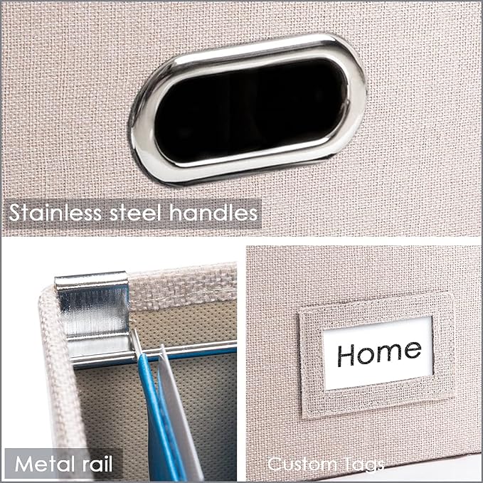 File Organizer Box - Set of 2 Collapsible Decorative Linen Filing Storage Hanging File Folders with Lids Office Cabinet Letter Size Light Grey (14x9.3x10.8 inch)