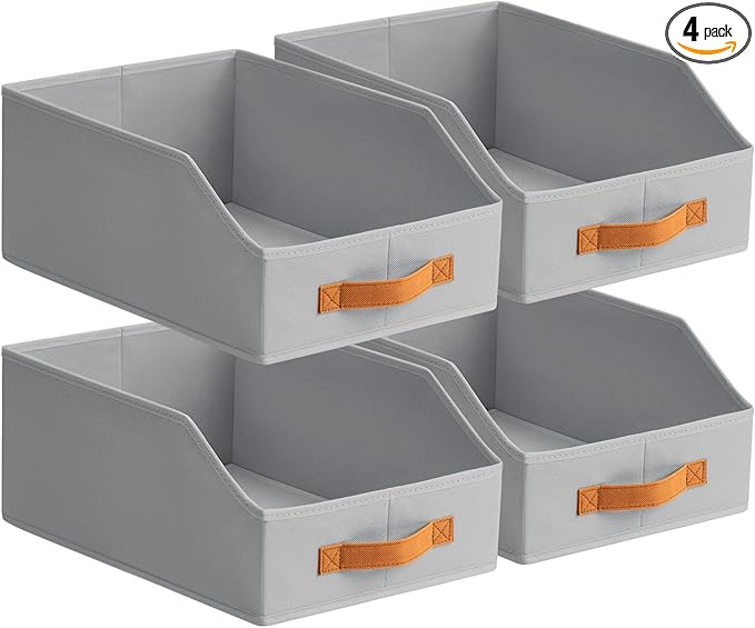 Fabric Storage Bins for Organizing - 4 Pack Large Trapezoid Collapsible Storage Bins with Front Handle, Closet Organizers and Storage for Bedroom, Home Shelves, Small Spaces, Grey