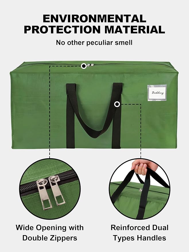 HOMESURE Supports 200lbs Heavy Duty Moving Bags - Strong Zipper & Wrap-Around Handles - Water-Resistant Storage Totes, Durable Alternative to Moving Boxes - 12 Pack - Olive Green