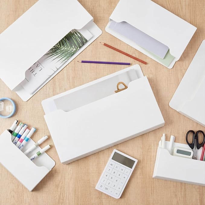 6 Pcs Magnetic Wall File Organizer Magnetic Wall File Holder Refrigerator Magazine Holder for Mail Letters Paper(White,Horizontal-3 Mixed Size)