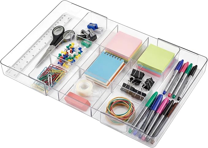 Briwooody 1 Pcs Large Expandable Acrylic Drawer Organizers, Grid Adjustable Drawer, Dividers Organizer for Desk, Makeup, Jewelry, Office, Kitchen Supplies (Clear,11 Compartments)