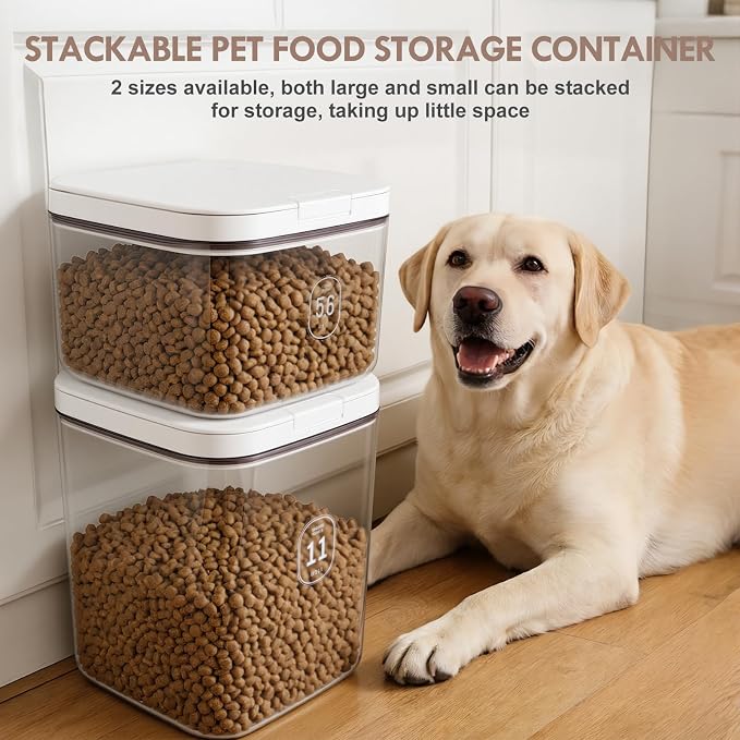 LEAWALK 11 Lbs Airtight Dog Cat Food Storage Container and Dog Treat Containers BPA-Free, PET Clear Stackable Pet Storage Bin, Pop Top, 1-Cup Scoop, for Pet Food/Rice/Flour/Bread/Grains/Spaghetti
