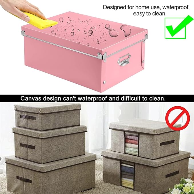 XUCHUN File Storage Boxes, Foldable Storage Bins with Lid 3 in 1 Set, Press-Stud Fastening, Moisture-Proof, Space Saving Storage, Photoes, Files, Closets