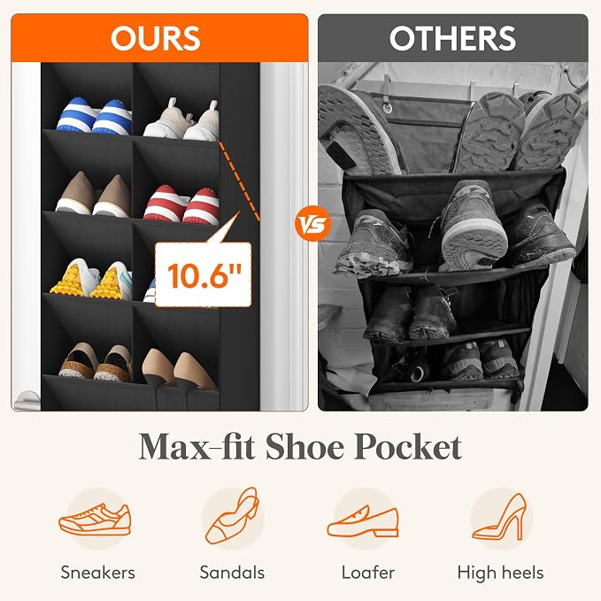 Lifewit 8 Tier Over the Door Shoe Organizer with 15 Large Deep Pockets, Fabric Hanging Shoes Shelf for Closet, Dorm Storage, Fit Up to 16 Pair Shoe Rack Holder for Sneakers, Boots, Black