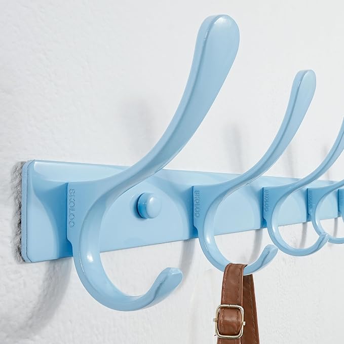 SKOLOO Coat Rack Wall Mounted - 10 Hooks, Heavy Duty, Stainless Steel, Metal Wall Hanger, Sturdy Coat Hooks for Hanging Coats, Jacket, Clothes, Hat, Blue