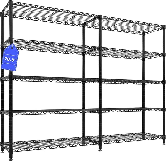 Garvee 71" Wide Storage Shelves Metal Shelving Units 5 Tier, 1325LBS | Heavy Duty & Adjustable Wire Shelving Rack, Standing/L-shaped, Use for Garage Kitchen Pantry Warehouse, Black