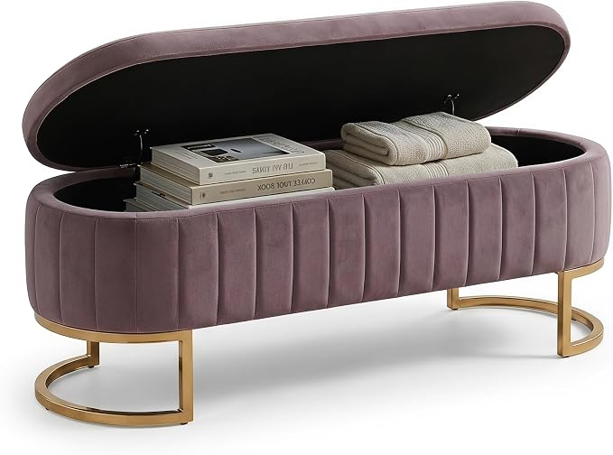 65" Velvet Storage Ottoman Bench End of Bed for Bedroom Entryway Purple