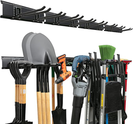 TIDYME Garage Tool Organizer Wall Mount, 64", 4 Racks 8 Hooks, 400 lbs | 400 lbs, anti-rust carbon steel, garden tool organizer & storage rack for garage organization, shovels, rakes & tools