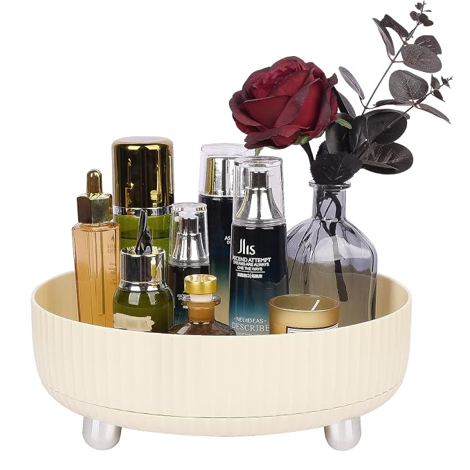 360 Rotating Makeup Perfume Organizer Skincare Tray, Large Beige | 360 Degree Spinning Lazy Susan Organizer Lotion Cosmetics Storage for Dresser, Vanity, Bathroom Countertop