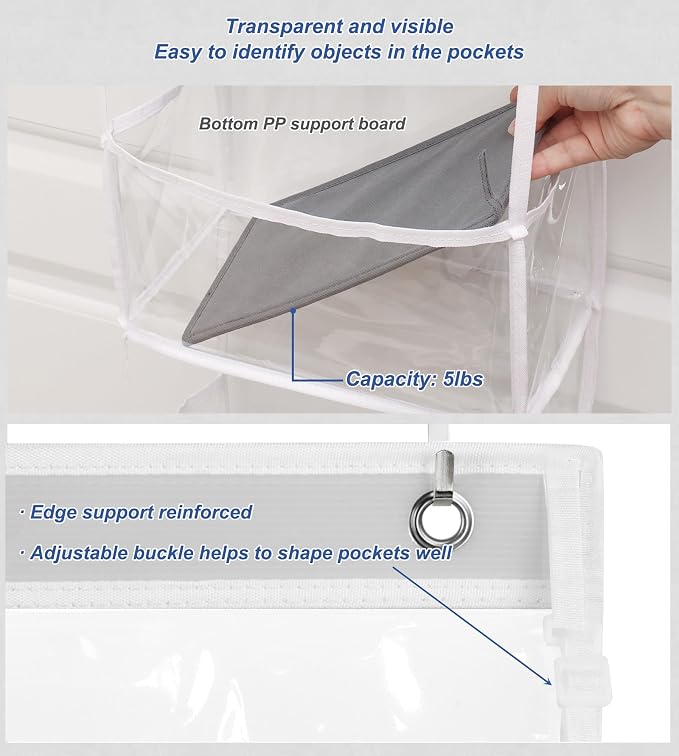 Fixwal 5-Shelf Over The Door Hanging Pantry Organizer, Room Organizer with Clear Plastic Pockets, 25lb Ultra Sturdy & Large Capacity for Closet, Bedroom, Nursery, Bathroom and Sundries