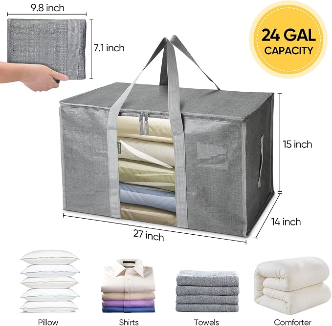 BALEINE 2-Pack Oversized Moving Bags with Reinforced Handles, Heavy-Duty Storage Tote Moving Supplies for Packaging, Camping (Gray w/Window, 2-Pack)