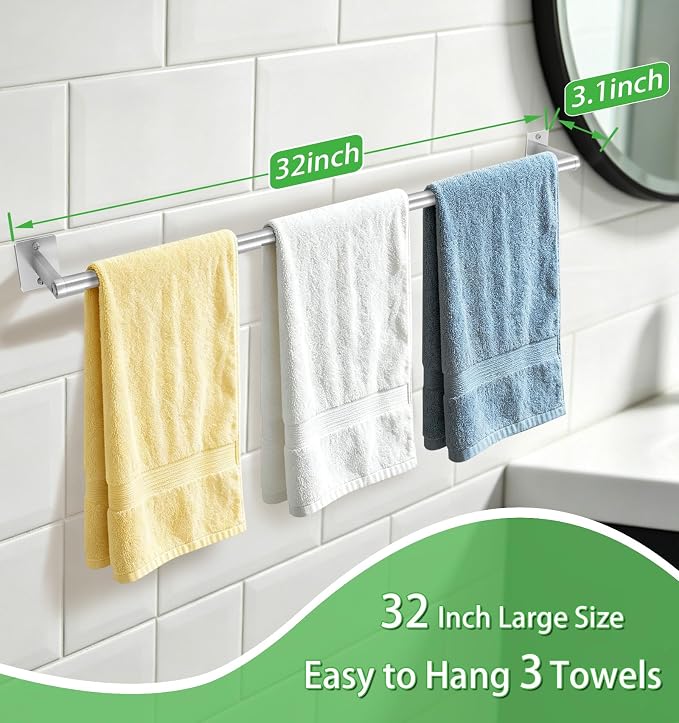 VOTZAAQ Brushed Nickel Towel Bar for Bathroom Wall,Stainless Steel Towel Racks for Bathroom Wall Mounted, Space-Saving Towel Storage, 32 Inch