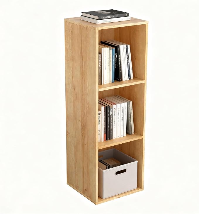 3 Cube Storage Organizer,Cube Shelf，3 Tier Cube Low Bookcase Freestanding Storage Display Organizer, Three-Cubes Open Shelf Bookshelf for Home Office (Oak, 3-Cube)