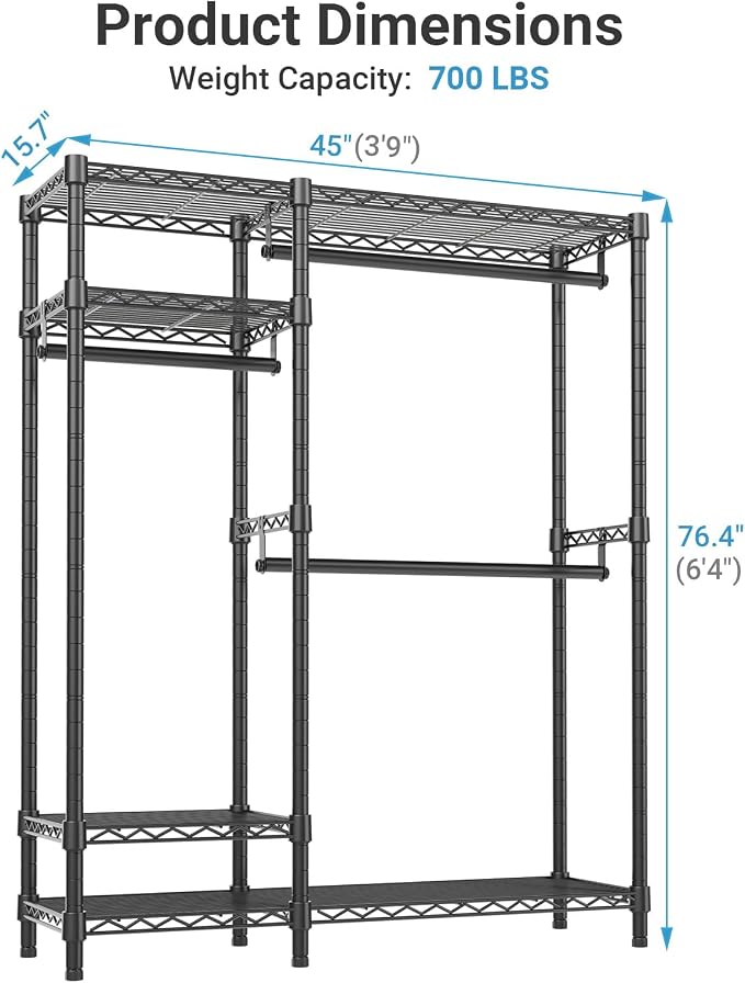 VIPEK V2C Heavy Duty Clothes Rack with Grey Upgraded Polyester Cover | Portable Metal Closet Rack with Adjustable Shelves & Hanging Rods, Freestanding Wardrobe Closet for Bedroom, 700LBS
