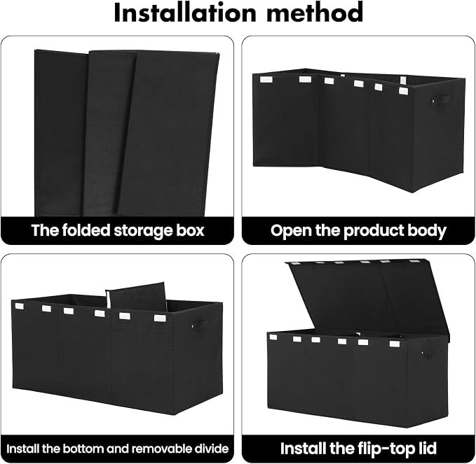 167L Large Toy Box Chest Storage with Lid, Collapsible Kids Toy Storage | Toy Chest with with Removable Divider for Kids, Boys, Girls, Nursery, Living Room, Bedroom, 35.5"x17" x17" (Linen Black)