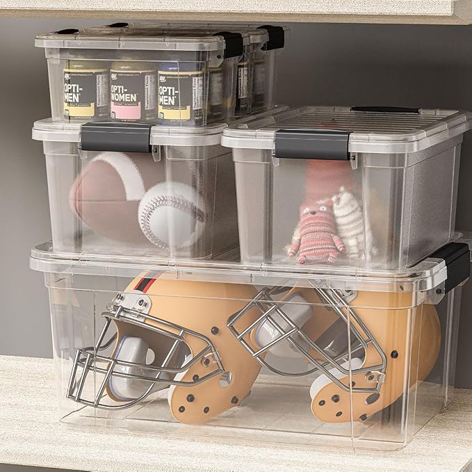 Superio Clear Storage Box with Lid, 1.85 Quart Plastic Container Bins for Organizing, Stackable Crates, BPA Free, Non Toxic, Odor Free, Organizers for Home, Office, School, and Dorm