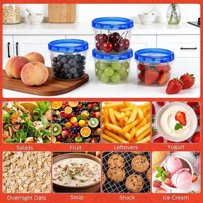 12 Pack 17oz Reusable Freezer Storage Containers with Twist Top Lids Airtight, Leakproof Plastic Food Storage Containers for Meal Prep Leftover Fruit Salad, Small Soup Container Microwave Freezer Safe