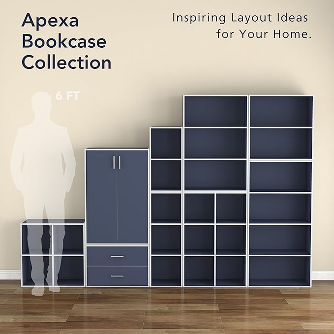 Homes: Inside + Out Apexa 3-Tier Cube Storage Organizer Shelves, Stackable Wood Bookcase Fits Cubby Bins for Organization, Dorm Teen Room Decor & Home Office, Steel Blue