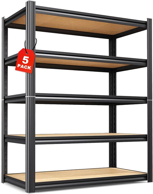 Set of 5 71"H-35"W-16D Garage Shelving-2050LBS 5 Tier Storage Shelves,Adjustable Heavy Duty Metal Shelving Unit and Storage Large Rack,Utility Steel Shelf For Shop Warehouse Industrial Pantry Basement