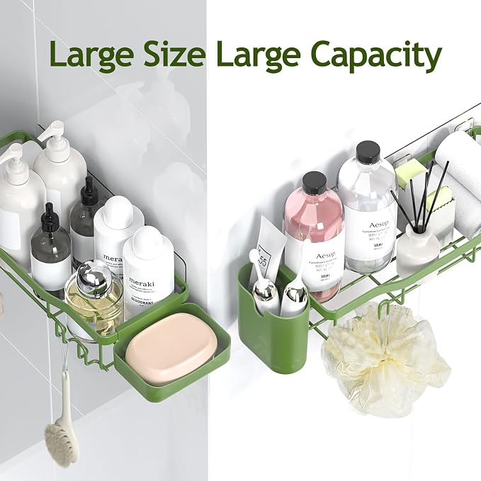 NESOMI Shower Caddy Adhesive Shower Organizer 8-Pack, Rustproof Stainless Steel Bathroom Shelves, Large Capacity No-Drill Rack Storage Accessories with Soap Dish Toothbrush Holder Hooks
