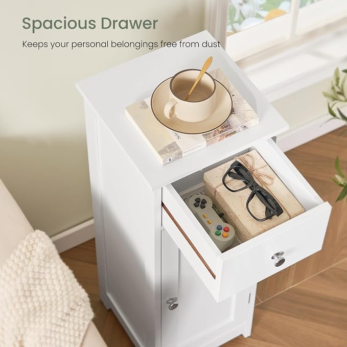 Iwell Bathroom Floor Cabinet | Small Bathroom Storage Cabinet with Drawer & Storage Shelf, Free-Standing Organizer Cabinets for Hallway/Living Room, White