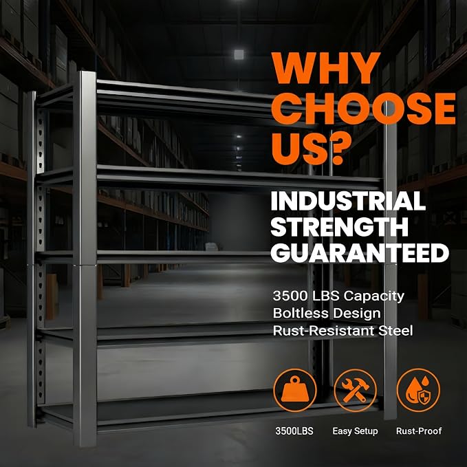 3500 LBS Storage Shelves,Garage Shelves,5-Tier Adjustable Shelving Units and storagefor Garage, Basement, Warehouse, Pantry 48" W x 20" D x 74" H,Black