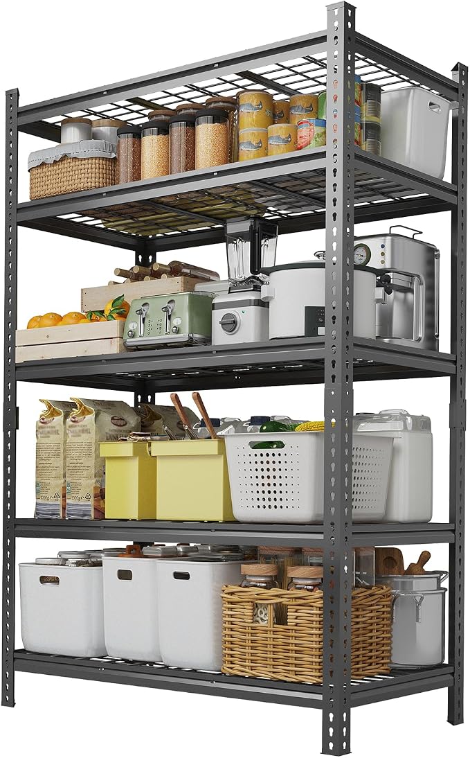 Heavy Duty Metal Storage Shelves - 5-Tier Adjustable Shelving Unit with 2500 LBS Load Capacity for Garage, Pantry, Basement, Bathroom, Laundry Room Organizer, 36" Long x 16" Wide x 72" High