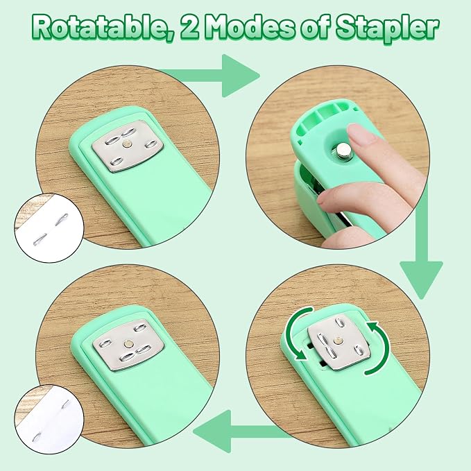 SYMDROMIA 13-in-1 Office Desk Organizer Set with Stapler and Tape Dispenser, Pen Holder, Scissors, Ruler, Hole Punch, 2 Pens & More Desktop Accessories for Back to School Supplies (Green)