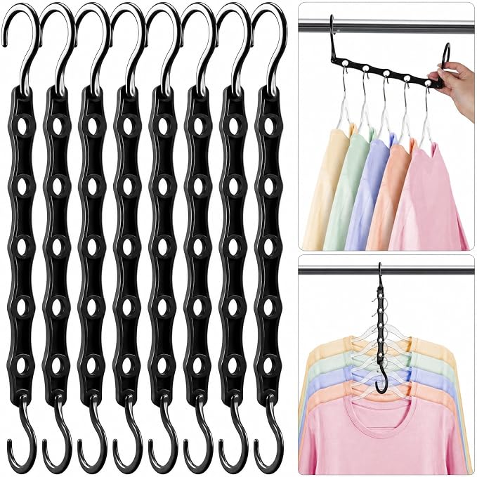 HOUSE DAY Closet Organizers and Storage 12 Pack, College Dorm Essentials | Multifunctional Organizer Magic Space Saving Hangers with 5 Holes, Back to School Storage Organization for Closet -Black