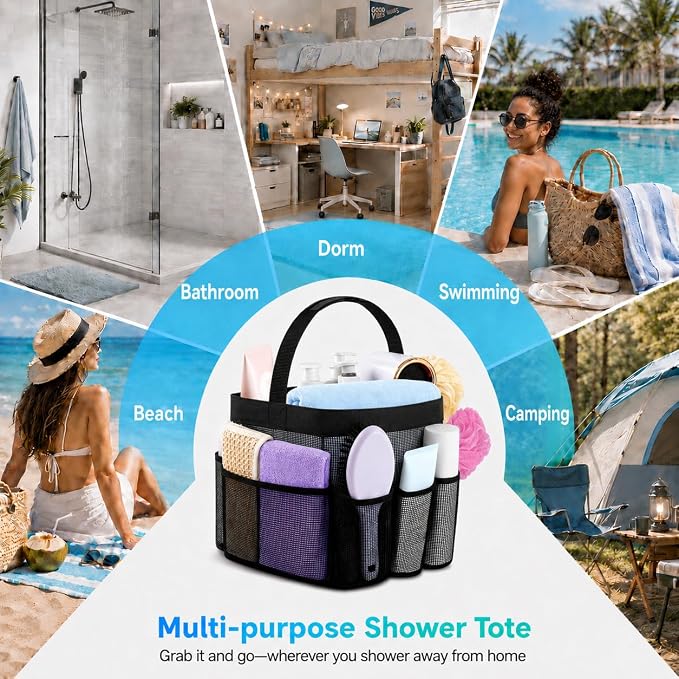 Mesh Shower Caddy Portable - 9 Pockets for College Dorm Room Essential | Large Capacity Mesh Shower Caddy with 9 Pockets, Portable Hanging Toiletry Bag for College Dorm, Gym, Camping and Beach
