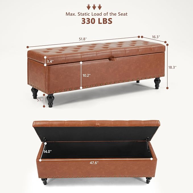Mangodan 43 Inch Storage Ottoman, Tufted Ottoman with Storage | End of Bed Ottomans for Living Room, Bedroom, Modern Entryway Benchs