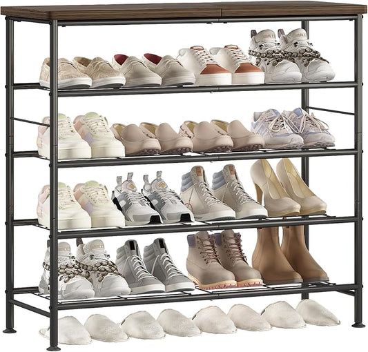 SUOERNUO 5 Tier Shoe Rack Organizer for Closet Shoe Storage for Entryway | Free Standing with MDF Top Board,Sturdy Metal Frame,Ideal for Living Room,Hallway Black