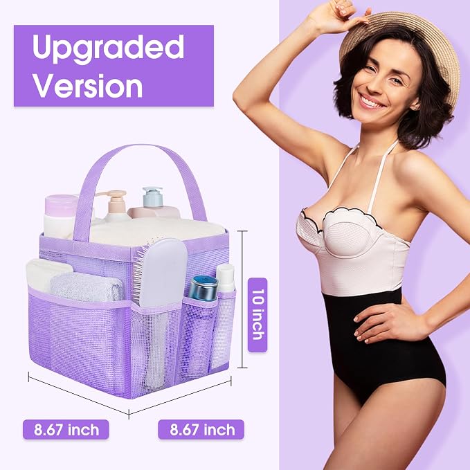 Mesh Shower Caddy Portable - 9 Pockets for College Dorm Room Essential | Large Capacity Mesh Shower Caddy with 9 Pockets, Portable Hanging Toiletry Bag for College Dorm, Gym, Camping and Beach