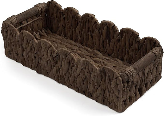 Bathroom Decor Basket for Toilet Paper Storage Baskets For Organizing | For Bedroom Living Room Kitchen Home Decor Scalloped Cute Basekt With Handle for Apartment Countertop,Dark Brown