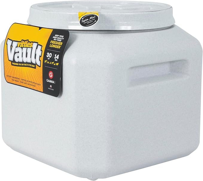 Vittles Vault Traditional Pet Food Storage Container For Dog Kibbles/Bird Seed/Oatmeal/Rice/Flour/Cereal, BPA Free Plastic, Sealed Airtight For Cat Food, Up To 30 lb, Made in USA, With Scoop, Gray