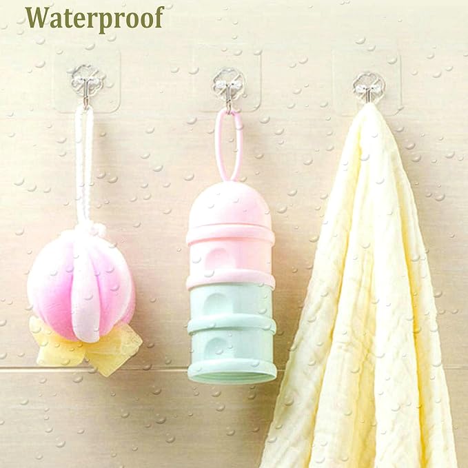 Jwxstore 12 Pack Adhesive Wall Hooks 33LB Heavy Duty No Drill Transparent Waterproof Hooks for Bathroom Kitchen Towel Coat Office Home Outdoor