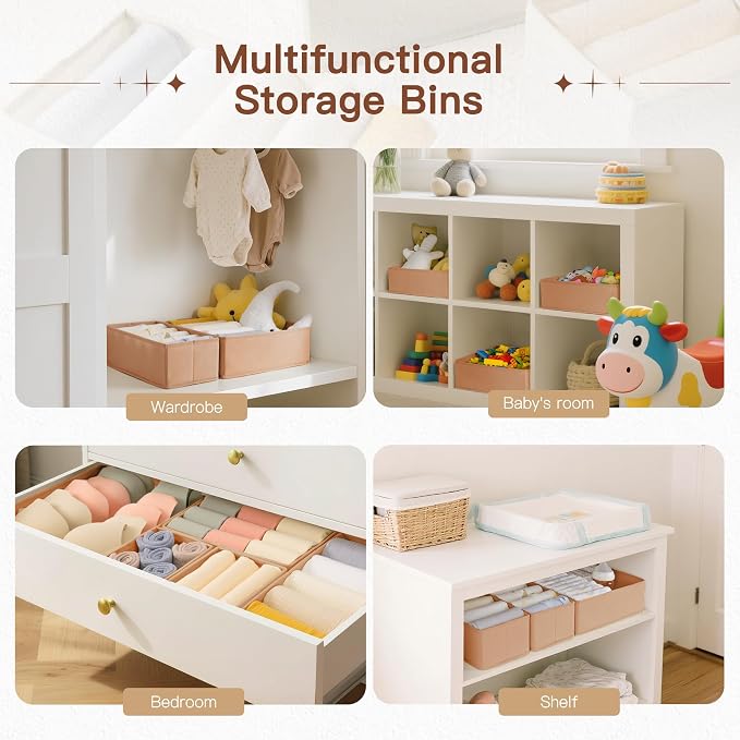 Criusia Drawer Organizer Clothes, 10 Pack Dresser Organizer for Baby Clothes, Underwear, Sock- Foldable Closet Organization and Storage Dividers Bins for Nursery, Bedroom (Brown)