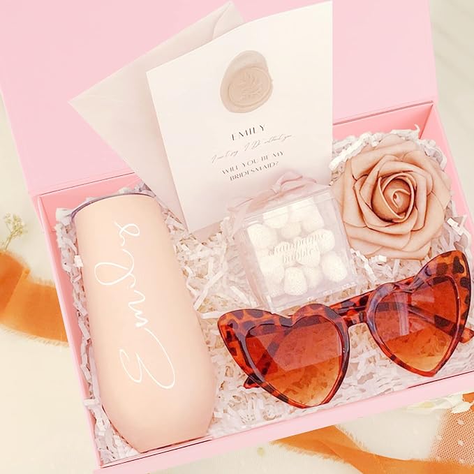 Aimyoo Pink Collapsible Gift Box with Magnetic Closure Lids 10.5x7x3 in, Bridesmaid Groomsman Proposal Boxes, Rectangle Storage Box 3 Pack