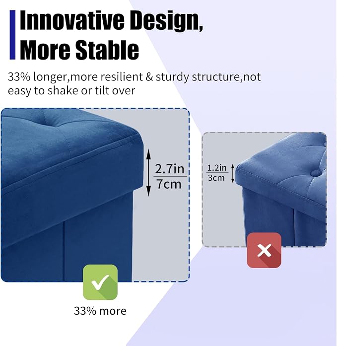 BRIAN & DANY 43 Inches Folding Storage Ottoman Bench, Velvet Ottoman with Storage for Living Room, Bedroom, Entryway, Ottoman Foot Rest, End of Bed Bench (Blue)