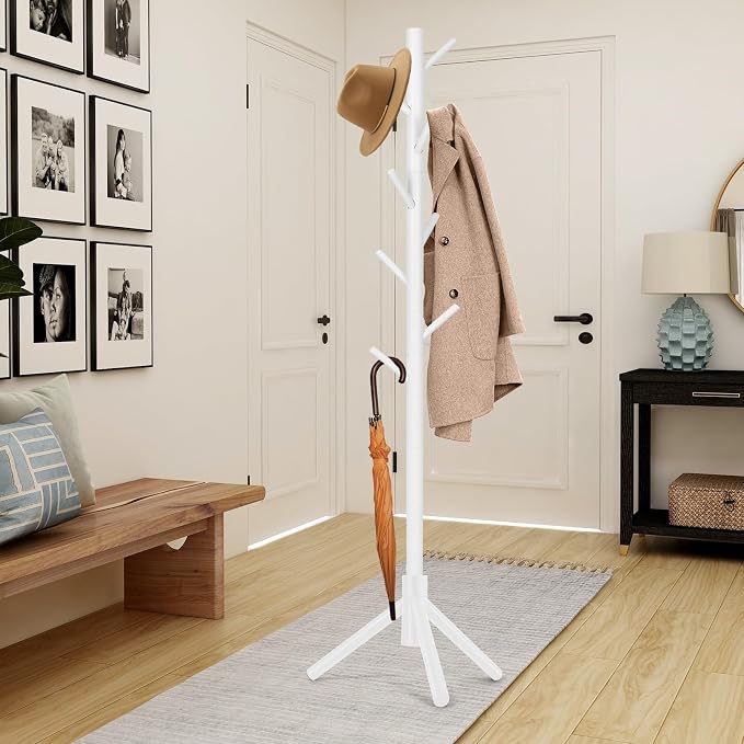 WANGMUXIA Freestanding Coat Rack | Coat Rack with 8 Hooks and 3 Adjustable Size Tree for Bedroom, Hallway, Entrance, Office, for Hats, Coats, Scarves, Handbags