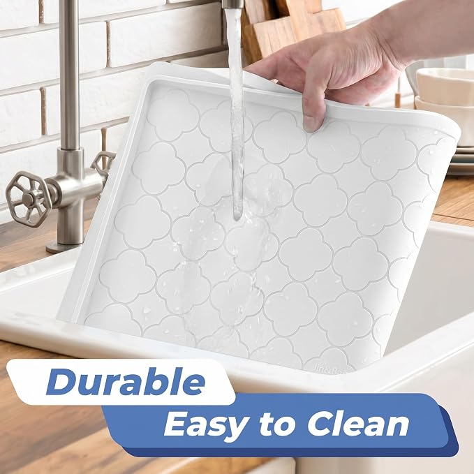 Jin&Bao Under Sink Mat 34" x 22" Waterproof Silicone Cabinet Kitchen Liner | Silicone under kitchen sink mat,cabinet protector,bathroom shelf liner,raised edge,anti-slip,easy to clean & dishwasher safe
