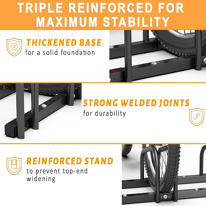 Bike Storage Rack for Garage, 3 Bikes Floor Bike Stand, Bicycle Parking Stand Rack for Indoor/Outdoor, Fit 22-28" Wheel Tire Width 2.1"