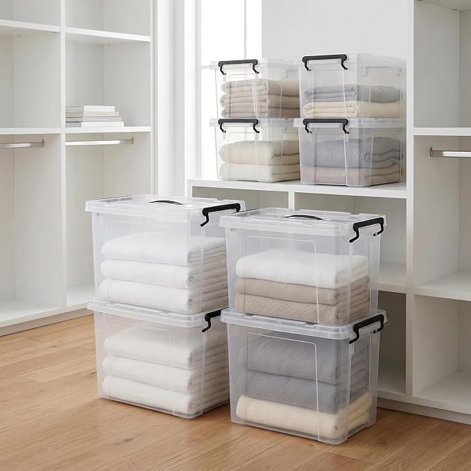 40 Pack 90 QT Plastic Storage Bins with Lids | Clear Stackable Bins with Secure Latches and Handles Heavy-Duty Storage Containers For Home Office and Garage Organization