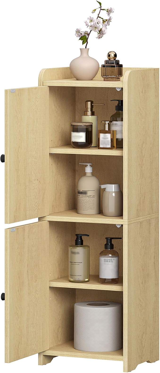 Hzuaneri Bathroom Storage Cabinet, Small Corner Floor Cabinet with 2 Doors | Narrow Toilet Paper Cabinets with Adjustable Shelf, Bathroom Organizer for Small Spaces, 7.9"D x 9.8"W x 29.5"H Rattan Yellow