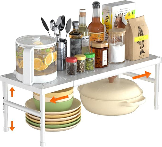 Kitchen cabinet organizer shelf,Spice Racks,Counter Shelf for Cabinets | Expandable adjustable stackable Heavy Duty Metal Pantry Storage Shelves Racks for kitchen,Small Cupboard Organizers