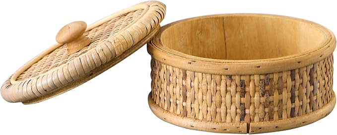 SOFE Small Round Rattan Box with Lid, Decorative Storage Boxes, Rattan Storage Basket for Jewelry, Candies, Snacks, Keys, Desktop Farmhouse Woven Boxes for Decor, 5.7 Inches